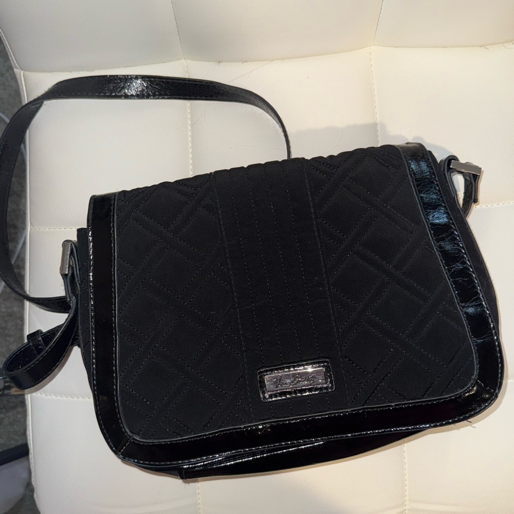 Vera Bradley Black Quilted Messenger Crossbody Bag with Patent Trim